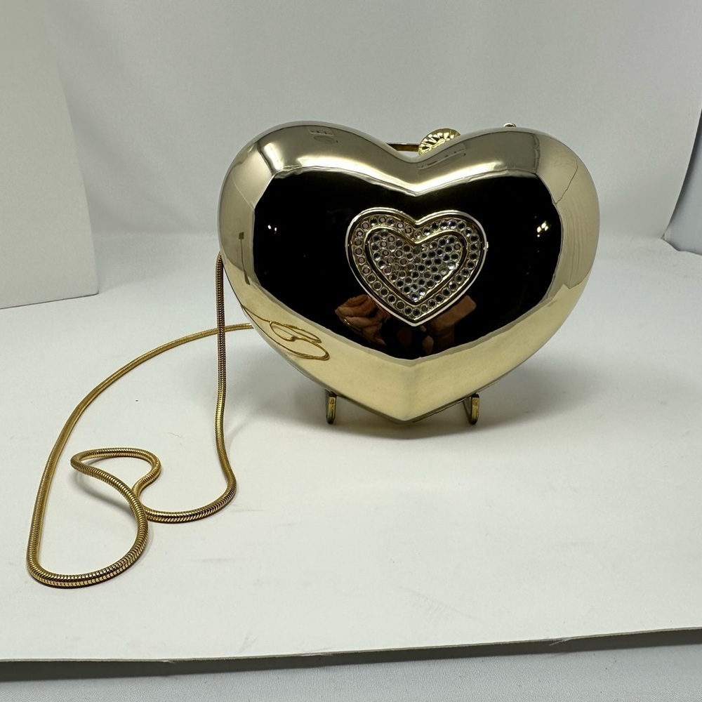 Very Rare Saks Fifth Avenue Made in Italy Metal Gold Hardshell Heart Clutch